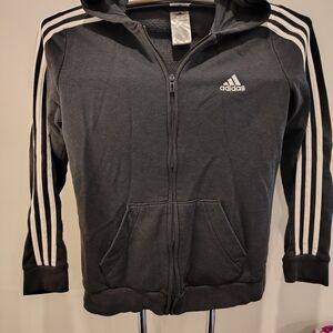 Adidas Kids Black Hoodie with White Stripes